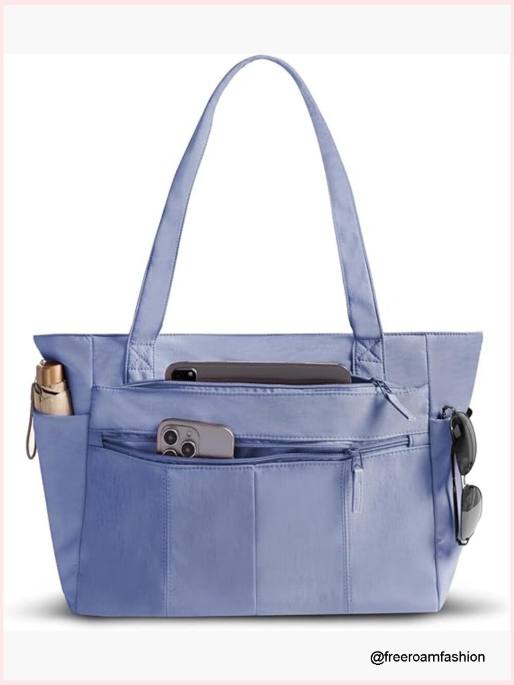 Lightweight Nylon Tote Bag with Zipper Multi-Pocket Work Travel Bag